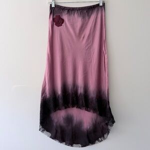 Loba Silk Slip Skirt High Low Embroidery Dip Dye Lace Pull On Y2K Fairy Romantic